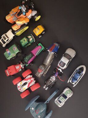 A Collection of 14 Various Toy Vehicles Hot Wheels Hasbro Disney Etc.